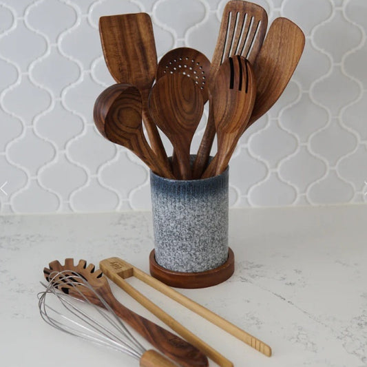 Espátula de Madera de Teca con Mango Largo - Voltea Perfecta para tu Cocina