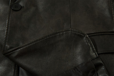Blazer de Cuero PU Liso para Hombre - Estilo Americano - Image 8