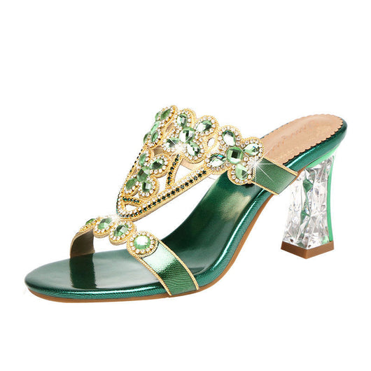 Sandalias de Tacón Bloqueado con Brillantes y Flores de Diamante - Image 4