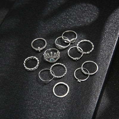 Set de 12 Anillos Articulados con Cristales Brillantes - Diseño Retro Cruzado - Image 10