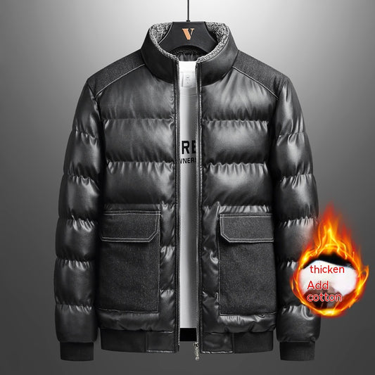 Chamarra de Algodón y Piel con Cuello Alto para Hombre