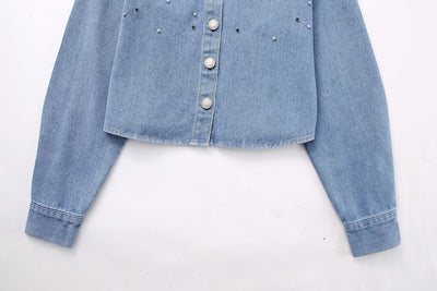 Camisa Denim Corta con Strass de Manga Larga - Image 4