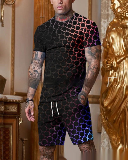 Traje Casual Hombre Manga Corta Cuello Redondo Degradado Multicolor - Image 4