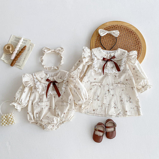 Vestido Romper para Bebé Niña con Mangas Volantes y Encaje - Image 3