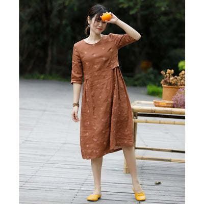 Vestido Swing de Lino y Algodón Bordado con Mangas Cortas - Estilo Literario de Viaje - Image 4
