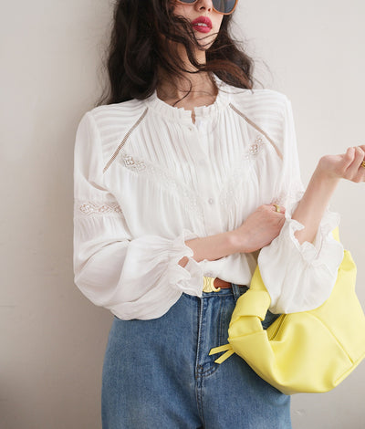 Blusa Blanca con Diseño Patchwork Estilo Francés - Image 9