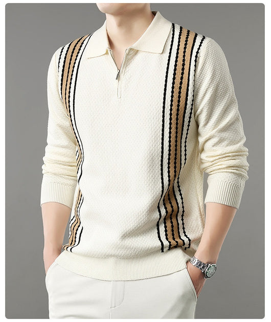 Suéter de Punto Colorblock con Cuello y Cierre Medio Cremallera para Hombre - Image 11