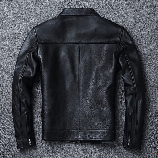 Chaqueta de Cuero Genuino Estilo Retro con Cuello Mao para Hombre - Image 2