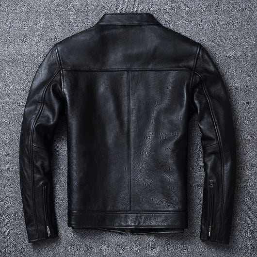 Chaqueta de Cuero Genuino Estilo Retro con Cuello Mao para Hombre - Image 2