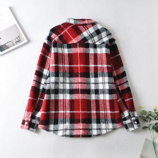 Chaqueta Camisa Cuadros Suelta Estilo Europeo y Americano para Mujer - Image 4