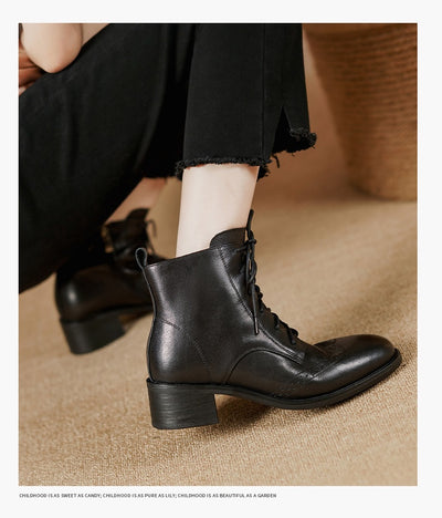 Botas Tobilleras de Cuero Estilo Retro con Cierre Lateral y Cordones - Image 9