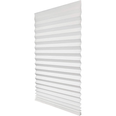 Gray pleated self-adhesive window shade with swatches for white, gray, and black color options. - Image 5