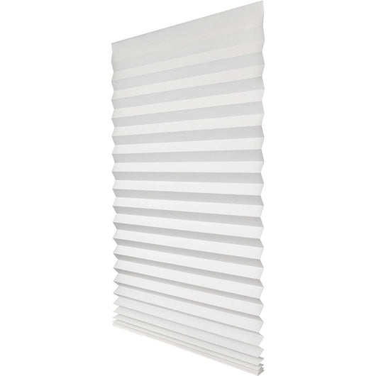 Gray pleated self-adhesive window shade with swatches for white, gray, and black color options. - Image 5