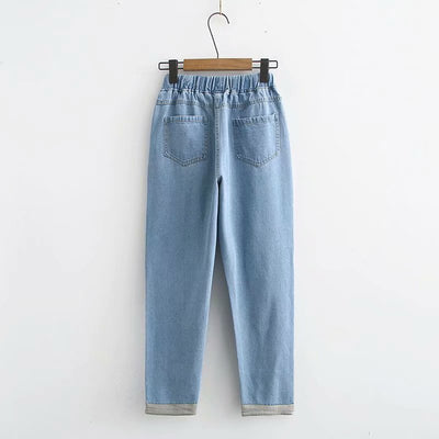 Pantalones de Mezclilla con Cintura Elástica, Cordones y Bordado de Estrella - Image 7