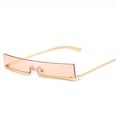 Frameless rectangular sunglasses with dark lenses and silver-colored metal temples, featuring an avant-garde style. - Image 3