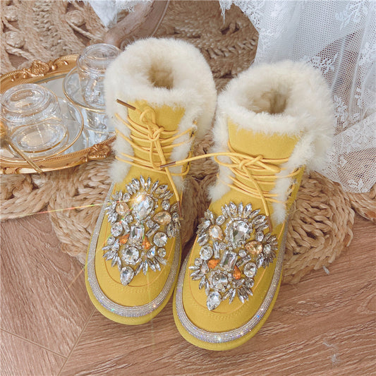 Botas Cortas de Lana Acolchada con Tachuelas de Diamante