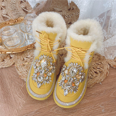 Botas Cortas de Lana Acolchada con Tachuelas de Diamante