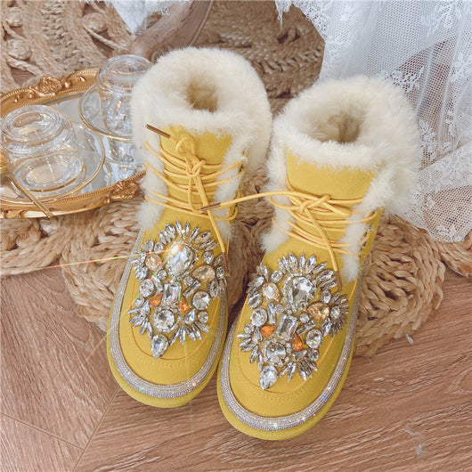 Botas Cortas de Lana Acolchada con Tachuelas de Diamante