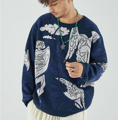 Suéter Tejido Cuello Redondo Casual con Estampado Xiangyun Angel