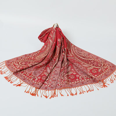 Bufanda Larga Étnica con Patrón de Anacardo - Chal Jacquard para Mujer - Image 18