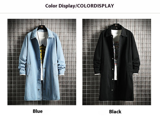 Abrigo Tipo Trench Denim Hombre Largo Casual Suelto - Image 10