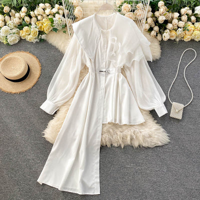 Camisa de Solapa Temperamento con Volantes y Dobladillo Irregular - Image 9