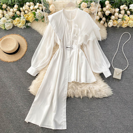 Camisa de Solapa Temperamento con Volantes y Dobladillo Irregular - Image 9