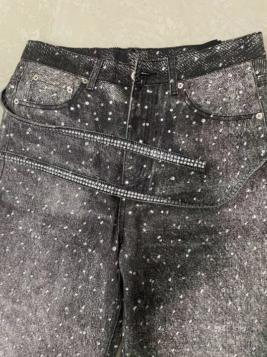 Jeans Holgados Estampado Diamante Efecto Vintage Apilados - Image 13