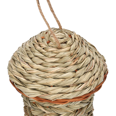 Handmade straw bird nest, house-shaped with a hanging rope, natural color, 15cm tall, 14cm wide. - Image 2