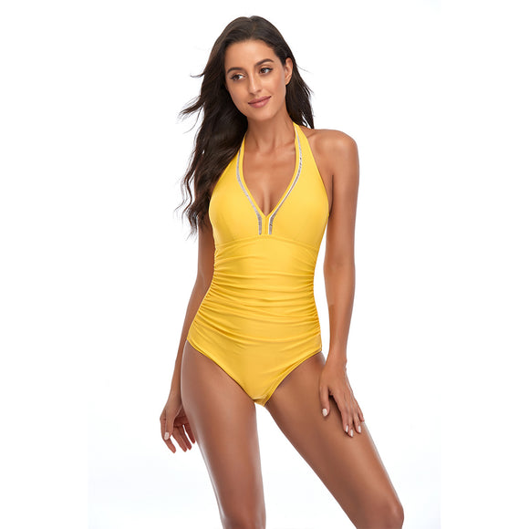 Traje de Baño Enterizo Conservador con Cuello Halter y Cordones