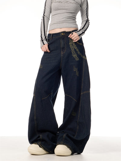 Overol Denim Retro Patchwork de Pierna Ancha para Mujer - Image 10