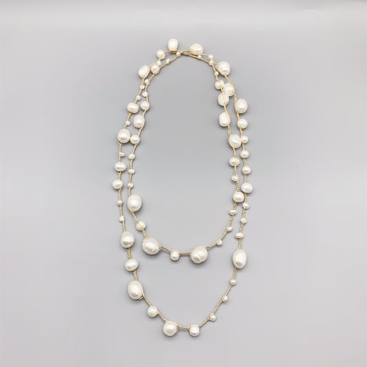 Collar Largo de Perlas Barrocas Blancas Tejidas a Mano