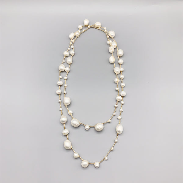 Collar Largo de Perlas Barrocas Blancas Tejidas a Mano