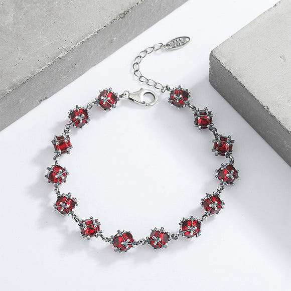 Pulsera de Plata S925 con Bola de Circón Rojo Esmaltado - Amuleto de la Suerte para Mujer