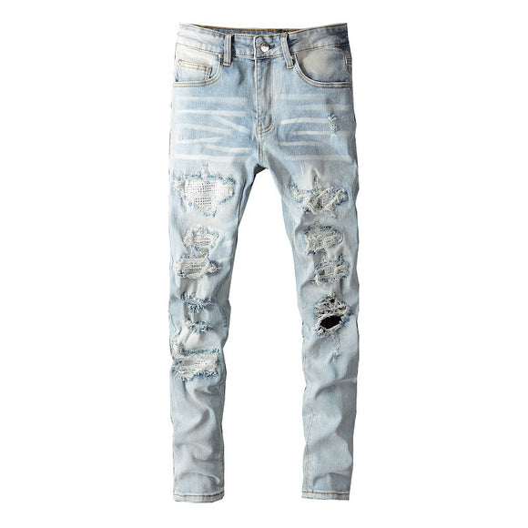 Jeans Skinny Ajustados con Algodón Elástico y Detalles Rotos