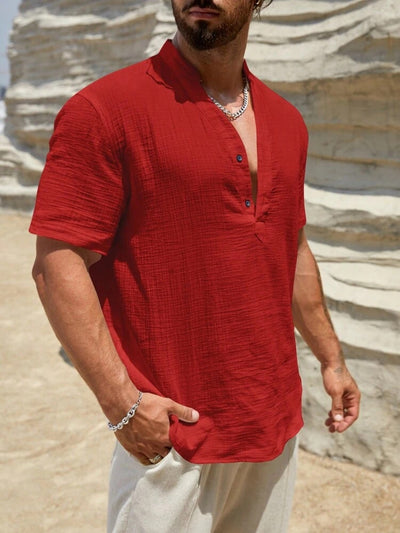 Camisa Casual de Manga Corta con Cuello Parado - Transpirable y Versátil - Image 68