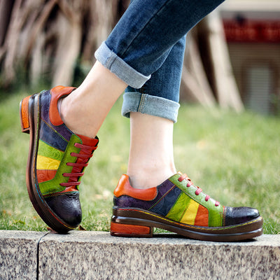 Zapatos de Cuero para Mujer con Costuras de Color y Diseño Primaveral - Image 10