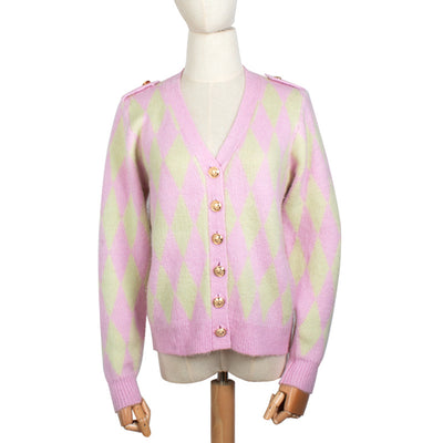 Cardigan Suelto de Mohair Verde con Rombos Morados - Image 10