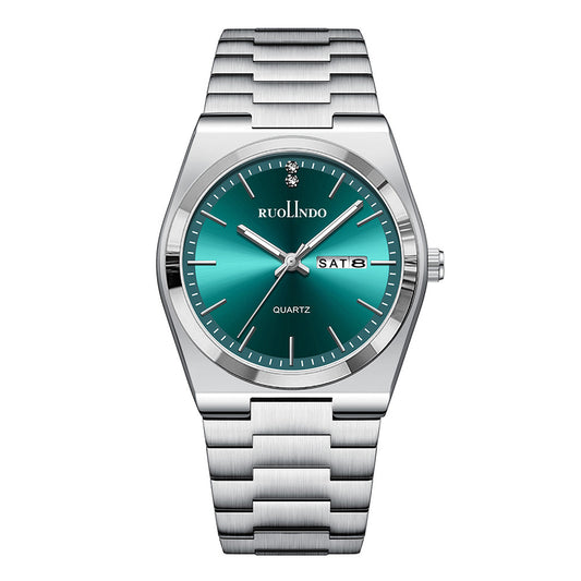 Reloj de Hombre Acero Inoxidable Doble Calendario con Esfera Luminosa - Image 2