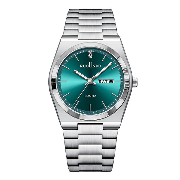 Reloj de Hombre Acero Inoxidable Doble Calendario con Esfera Luminosa