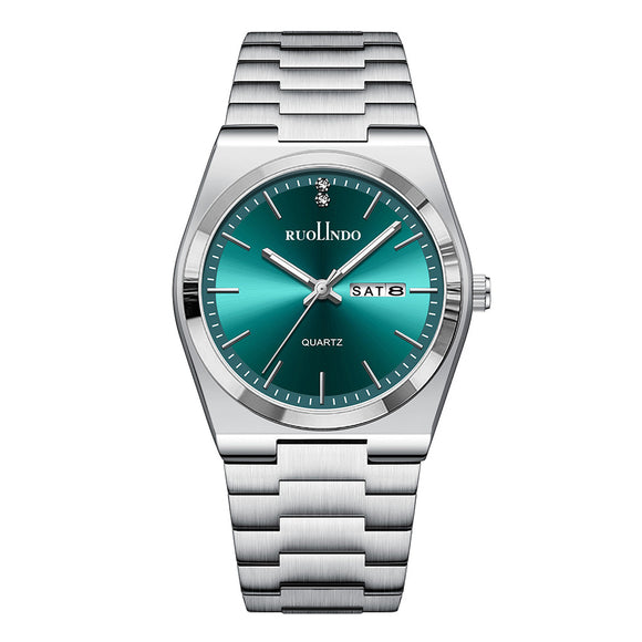 Reloj de Hombre Acero Inoxidable Doble Calendario con Esfera Luminosa