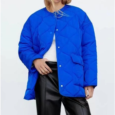 Abrigo de Algodón Azul Holgado Cuello Redondo para Mujer - Image 5