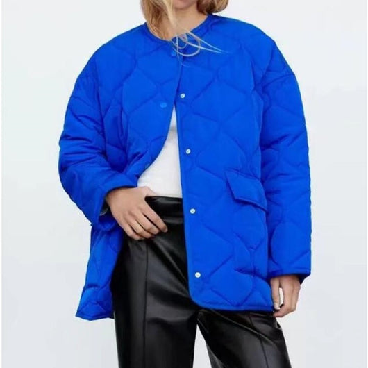 Abrigo de Algodón Azul Holgado Cuello Redondo para Mujer - Image 5