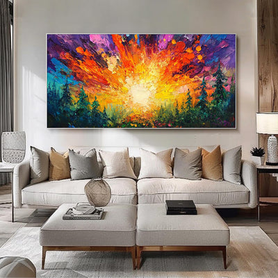 Cuadro Óleo Pintado a Mano - Amanecer en el Bosque con Luz Brillante | Arte Moderno 3D para Hogar - Image 7