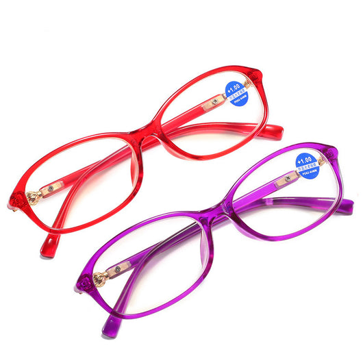 Elegant purple full-frame reading glasses with gold accents on the temples, featuring a +1.00 magnification. - Image 9