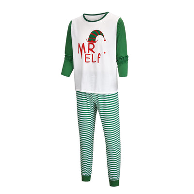 Green and white Christmas elf pajama set with a long-sleeve top and striped pants for parent-child matching. - Image 6
