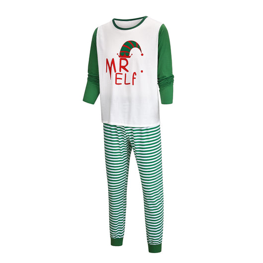 Green and white Christmas elf pajama set with a long-sleeve top and striped pants for parent-child matching. - Image 6