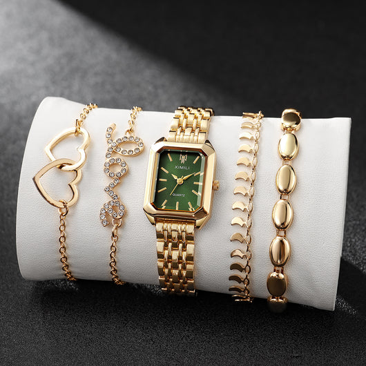 Reloj Cuadrado Elegante para Mujer con Pulsera Corazón