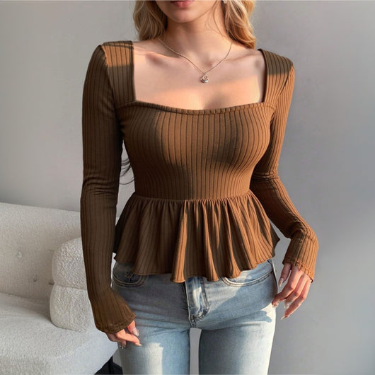 Blusa Francesa Escote Cuadrado Manga Larga Cintura Ajustada - Image 6