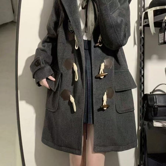 Abrigo Tipo JK Japonés con Botones de Cuerno y Capucha de Lana - Image 2
